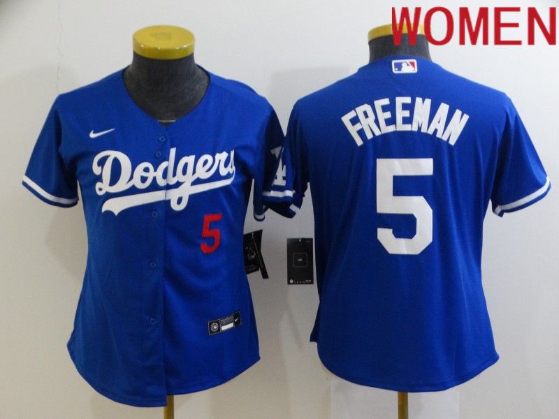 Women Los Angeles Dodgers #5 Freddie Freeman Blue Nike 2022 MLB Jersey->women mlb jersey->Women Jersey